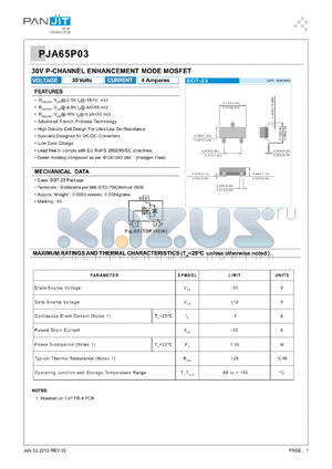 PJA65P03 datasheet - 30V P-CHANNEL ENHANCEMENT MODE MOSFET