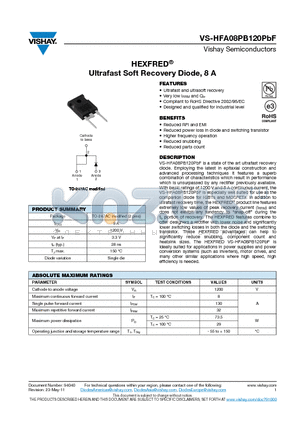 HFA08PB120PBF_11 datasheet - HEXFRED Ultrafast Soft Recovery Diode, 8 A