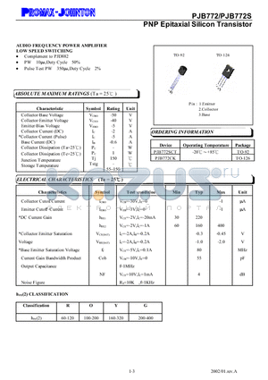 PJB772SCT datasheet - PNP Epitaxial Silicon Transistor