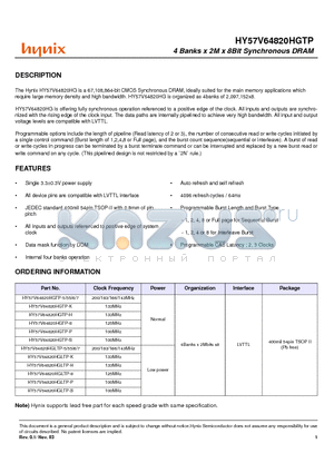 HY57V64820HGLTP-6 datasheet - 4 Banks x 2M x 8Bit Synchronous DRAM