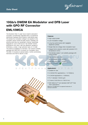 EML10W5575CA-J34 datasheet - 10Gb/s DWDM EA Modulator and DFB Laser with GPO RF Connector