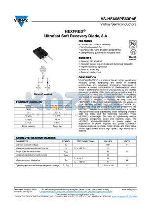 HFA08PB60PBF datasheet - HEXFRED Ultrafast Soft Recovery Diode, 8 A