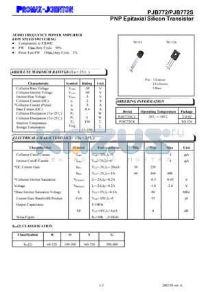 PJB772CK datasheet - PNP Epitaxial Silicon Transistor