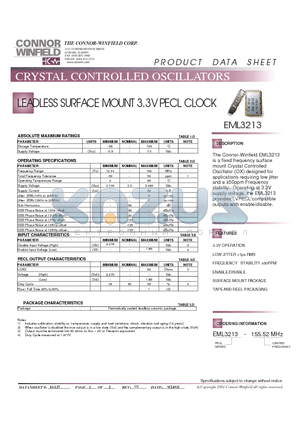 EML3213-155.52M datasheet - LEADLESS SURFACE MOUNT 3.3V PECL CLOCK