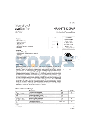 HFA08TB120 datasheet - ULTRAFAST, SOFT RECOVERY DIODE