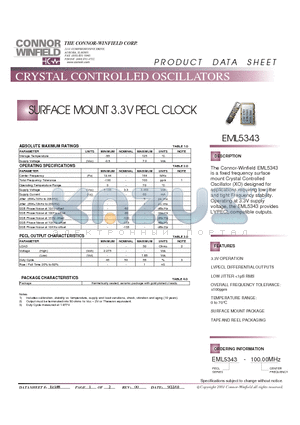 EML5343 datasheet - SURFACE MOUNT 3.3V PECL CLOCK