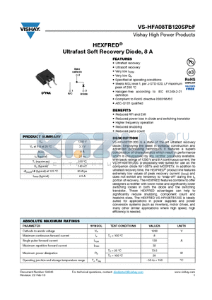 HFA08TB120SPBF_10 datasheet - HEXFRED Ultrafast Soft Recovery Diode, 8 A