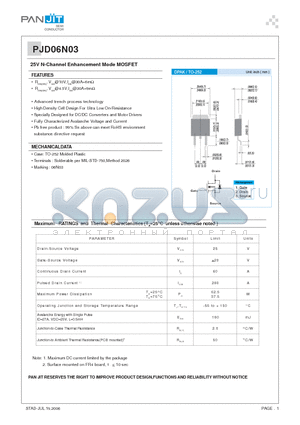 PJD06N03 datasheet - 25V N-Channel Enhancement Mode MOSFET