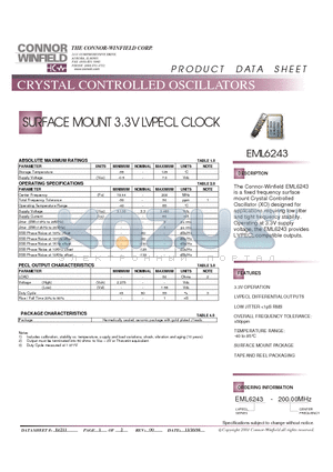 EML6243 datasheet - SURFACE MOUNT 3.3V LVPECL CLOCK