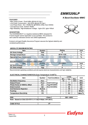 EMM5206LP datasheet - K Band Oscillator MMIC