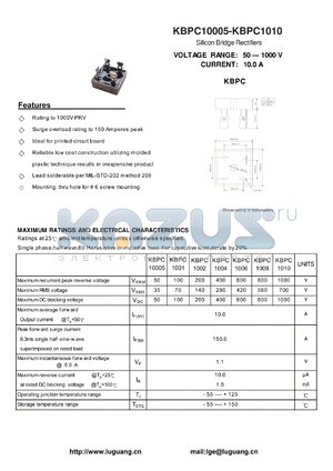 KBPC10005 datasheet - Silicon Bridge Rectifiers