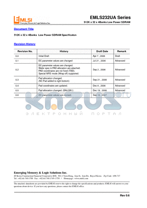 EMLS232UAW-6 datasheet - 512K x 32 x 4Banks Low Power SDRAM Specificaton