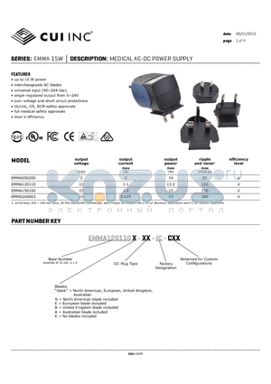 EMMA_15W datasheet - MEDICAL AC-DC POWER SUPPLY