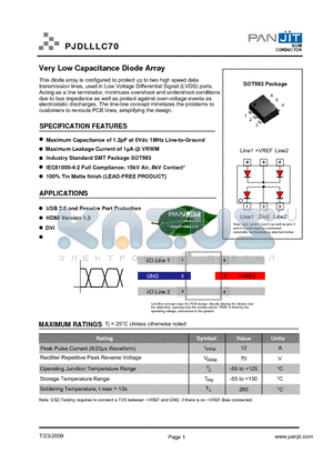 PJDLLLC70 datasheet - Very Low Capacitance Diode Array