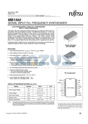 MB1502 datasheet - SERIAL INPUT PLL FREQUENCY SYNTHESIZER