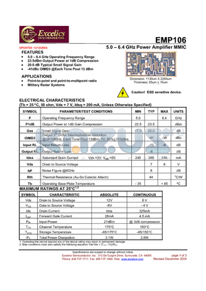 EMP106 datasheet - 5.0 - 6.4 GHz Power Amplifier MMIC