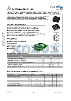 PJESD5V0QL4G datasheet - LOW CAPACITANCE TVS/ZENER ARRAYS FOR ESD PROTECTION