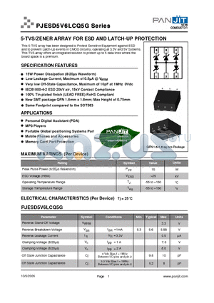 PJESD6V8LCQ5G datasheet - 5-TVS/ZENER ARRAY FOR ESD AND LATCH-UP PROTECTION