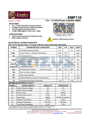 EMP110 datasheet - 5.9 - 7.9 GHz Power Amplifier MMIC