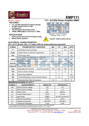 EMP111 datasheet - 7.0 - 9.0 GHz Power Amplifier MMIC