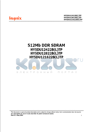 HY5DU121622BLTP-X datasheet - 512Mb DDR SDRAM