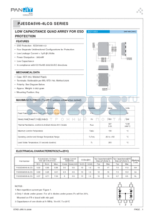 PJESDA6V2-4LCG datasheet - LOW CAPACITANCE QUAD ARREY FOR ESD PROTECTION