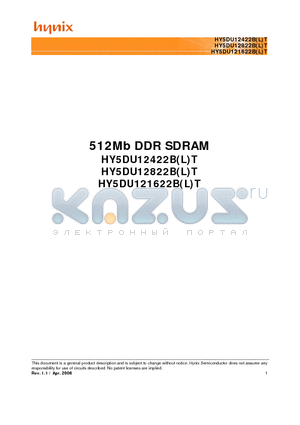 HY5DU121622BT datasheet - 512Mb DDR SDRAM