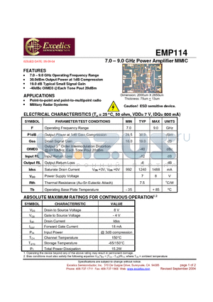 EMP114 datasheet - 7.0 - 9.0 GHz Power Amplifier MMIC