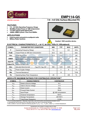 EMP114-Q5 datasheet - 7.0 - 9.0 GHz Surface-Mounted PA