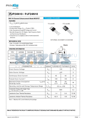PJF24N10 datasheet - 100V N-Channel Enhancement Mode MOSFET