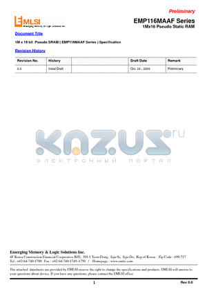 EMP116MAAFLF-70E datasheet - 1Mx16 Pseudo Static RAM