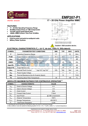 EMP207-P1 datasheet - 17 - 20 GHz Power Amplifier MMIC