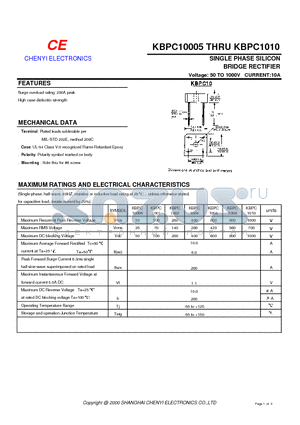 KBPC1002 datasheet - SINGLE PHASE SILICON BRIDGE RECTIFIER