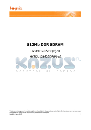 HY5DU121622DFP-D43I datasheet - 512Mb DDR SDRAM