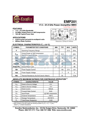 EMP201 datasheet - 17.5 - 21.0 GHz Power Ammplifier MMIC