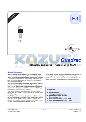 Q6008LT datasheet - Quadrac - Internally Triggered Triacs (4 A to 15 A)