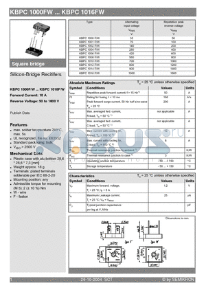 KBPC1001F/W datasheet - Silicon-Bridge Recitifers