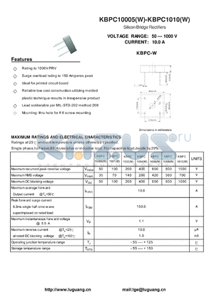 KBPC1001W datasheet - Silicon Bridge Rectifiers