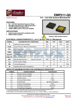 EMP211-Q5 datasheet - 9.5 - 12.0 GHz Surface-Mounted PA