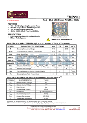 EMP209 datasheet - 17.0 - 20.0 GHz Power Amplifier MMIC