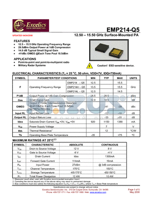 EMP214-Q5 datasheet - 12.50 - 15.50 GHz Surface-Mounted PA