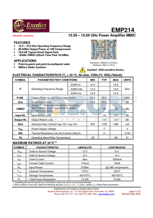 EMP214 datasheet - 12.50- 15.50 GHz Power Amplifier MMIC
