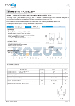 PJMBZ15V datasheet - DUAL TVS ZENER FOR ESD / TRANSIENT PROTECTION