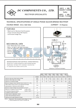 MB1510W datasheet - TECHNICAL SPECIFICATIONS OF SINGLE-PHASE SILICON BRIDGE RECTIFIER