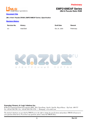 EMP216MEAF datasheet - 2Mx16 Pseudo Static RAM