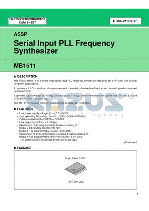 MB1511 datasheet - Serial Input PLL Frequency Synthesizer
