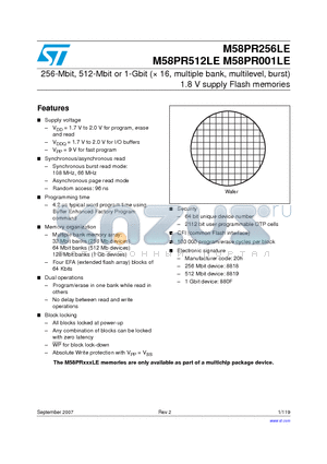 M58PR001LE datasheet - 256-Mbit, 512-Mbit or 1-Gbit ( 16, multiple bank, multilevel, burst) 1.8 V supply Flash memories