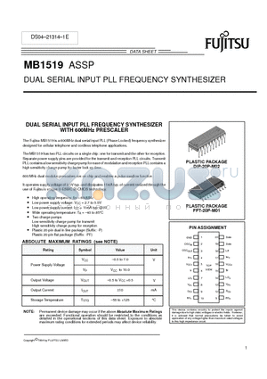 MB1519 datasheet - DUAL SERIAL INPUT PLL FREQUENCY SYNTHESIZER