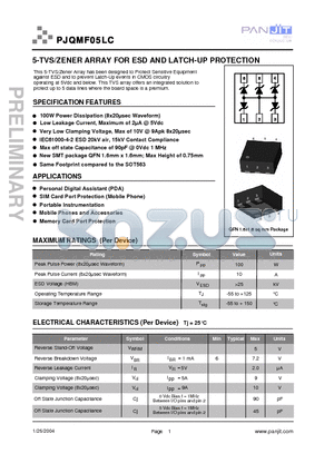 PJQMF05LC datasheet - 5-TVS/ZENER ARRAY FOR ESD AND LATCH-UP PROTECTION