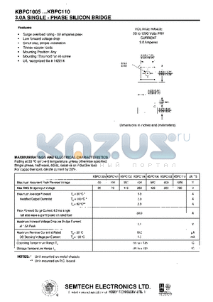 KBPC1005 datasheet - 3.0A SINGLE - PHASE SILICON BRIDGE